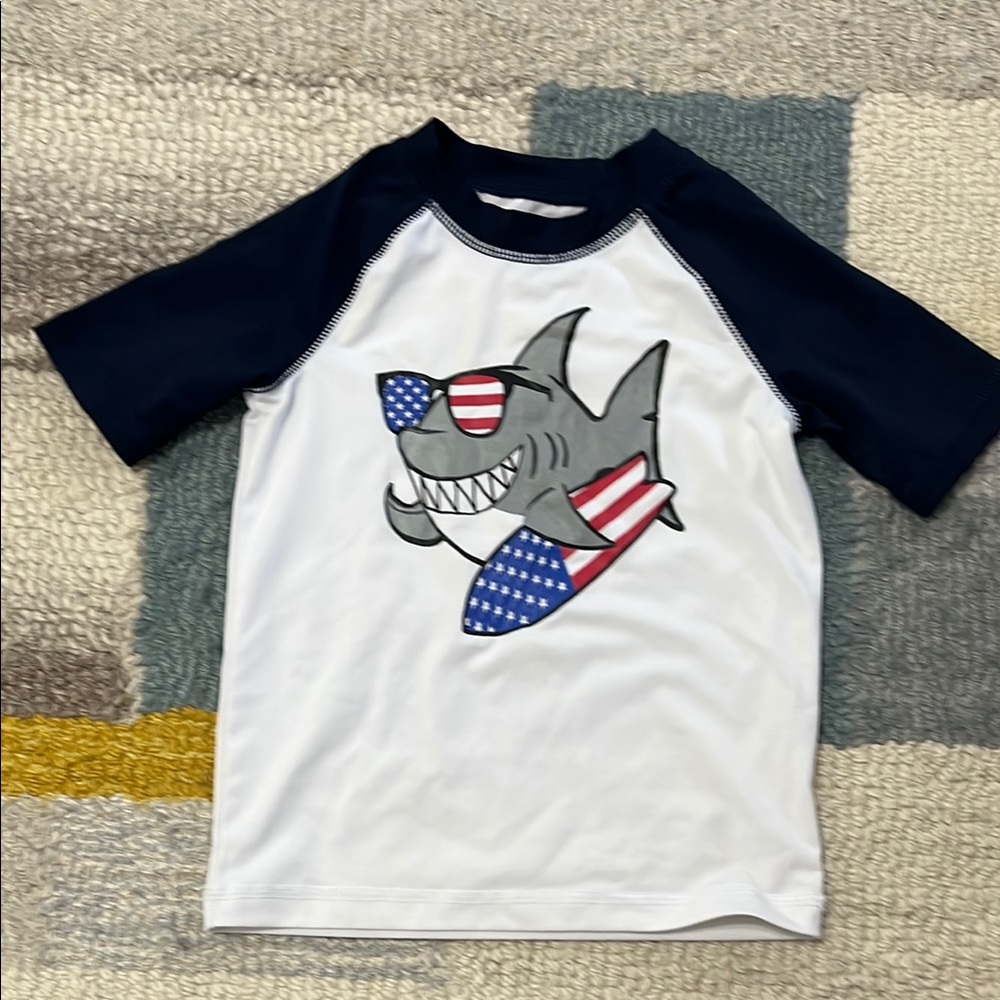 Kids Shark Swim Shirt - Navy and White